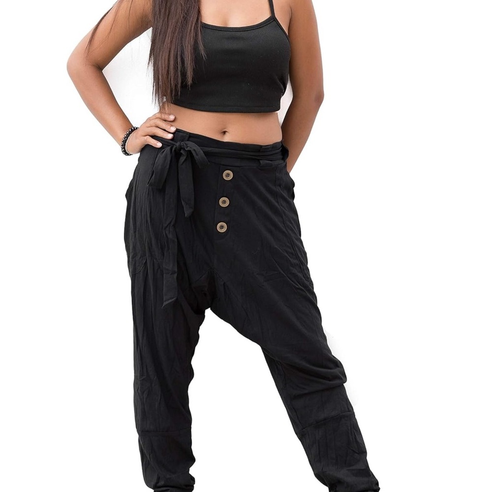 Thaluta Black Harem Pants Yoga Cotton Boho Trousers